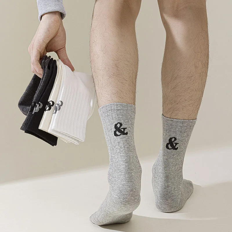 5 Pairs of Long-style Double-strap Socks - Men's and Women's Sporty Cotton Long Stockings, Men's Mid-calf Socks, Trendy Style