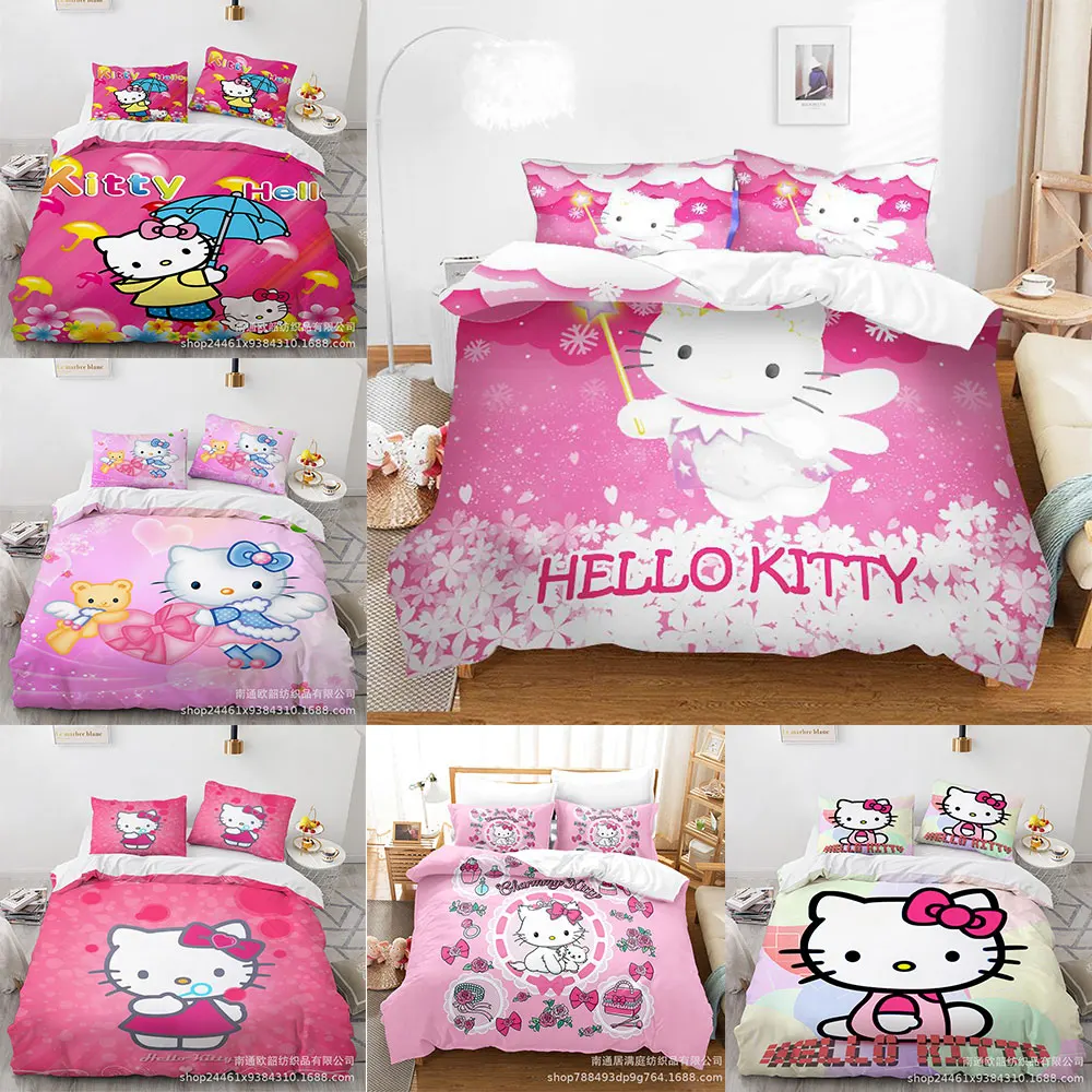 

Sanrio Hello Kitty Bedding Sets Comforter Quilt Bed Cover Duvet Cover Pillow Case 2-3 Pieces Sets Bedroom Decor Home Supplies