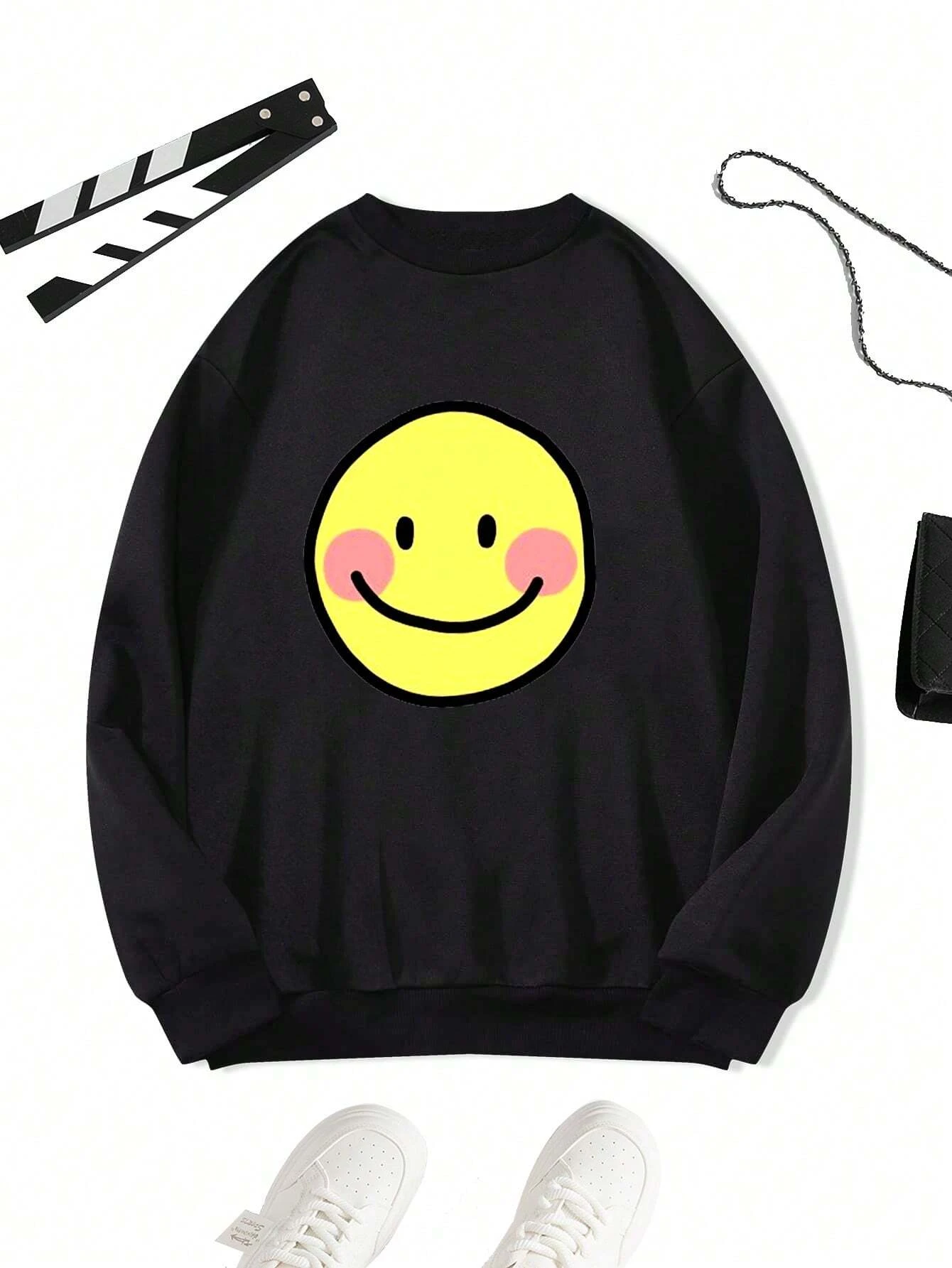 סווטשירט מודפס עם סמיילי מצויר