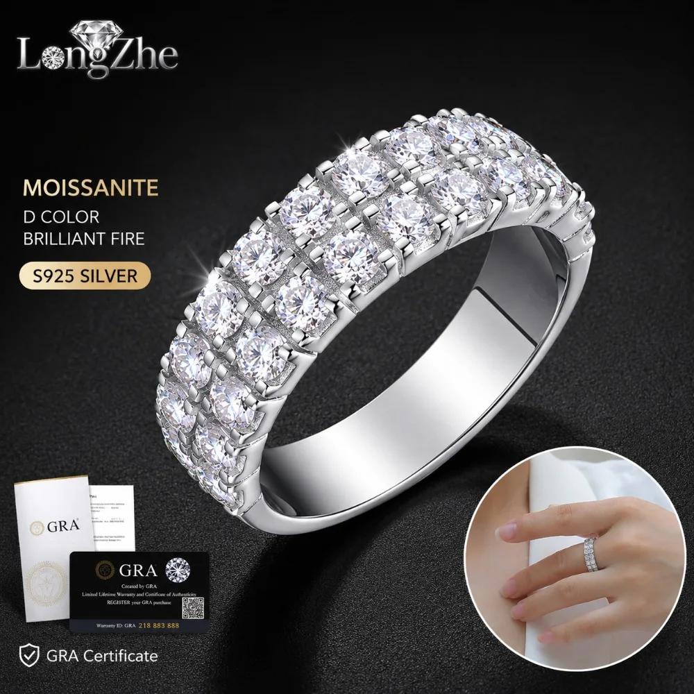 

S925 Silver Moissanite Ring 1.08CT 18 Stones 2.5mm Triple Row Pave Band For Women Wedding Anniversary Fine Jewelry Gift