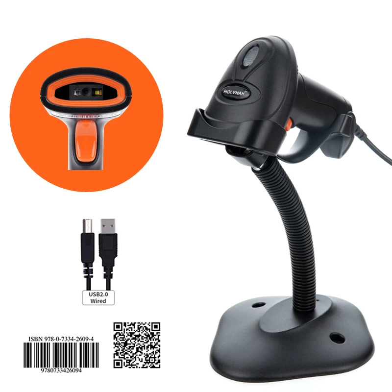 Holyhah 1D/2D Wireless Wired Barcode Scanner Bluetooth QR Codes Reader PDF417 Handheld Barcode Reader with Stand Support