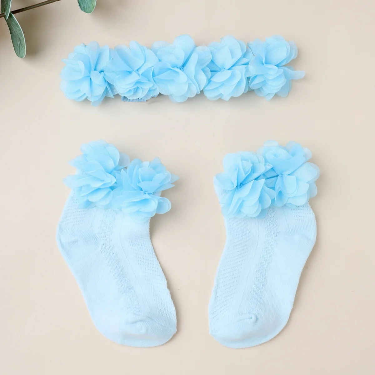 2Pcs Baby Chiffon Flower Headbands Socks Set Newborn Sweet Wedding Girl Princess Bow Elasitc Hair Bands Hair Accessories