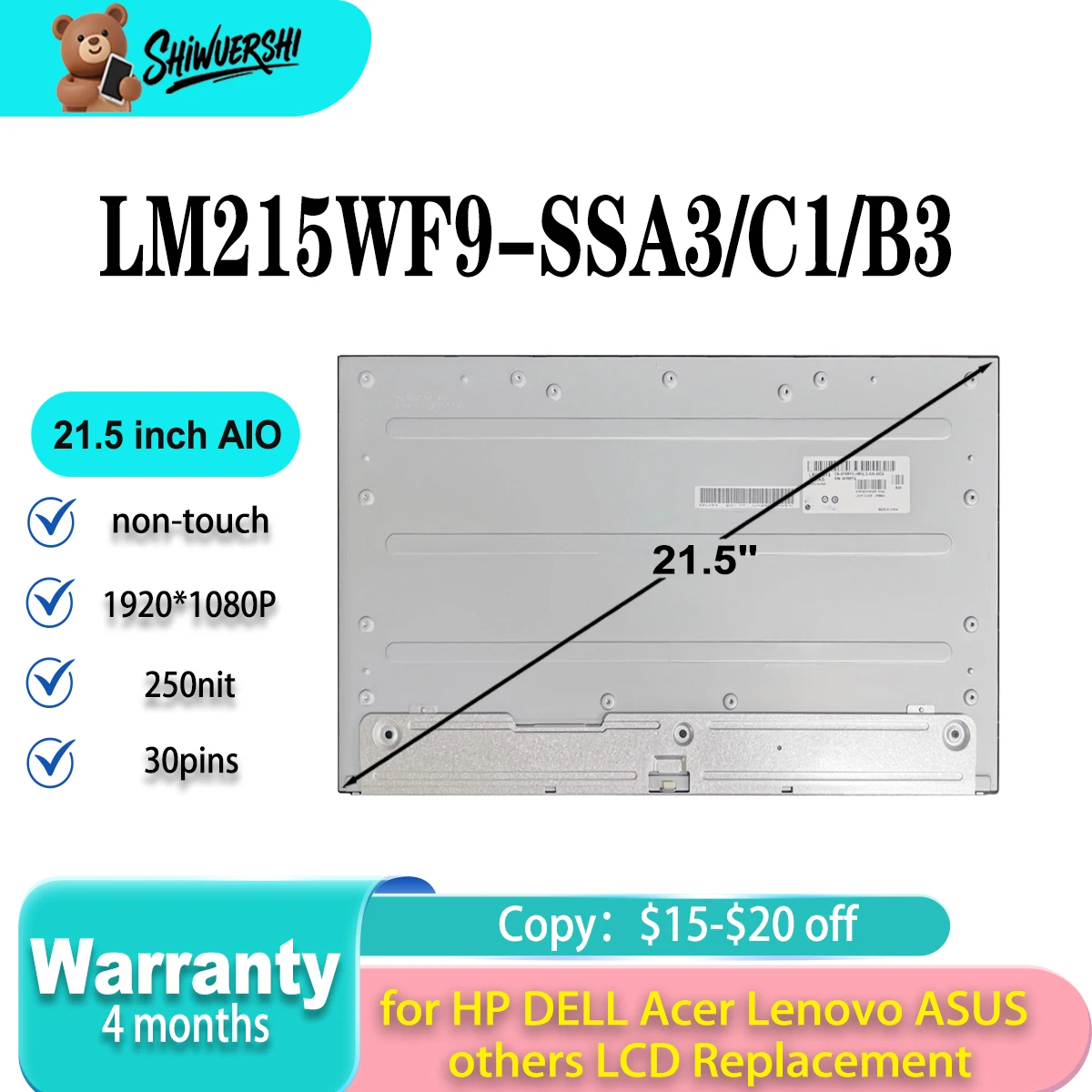 New Original 1920*1080P LM215WF9 SSA3 LM215WF9 SSC1 LM215WF9 SSB3 21.5 inch FHD LCD Screen For All in one Machines