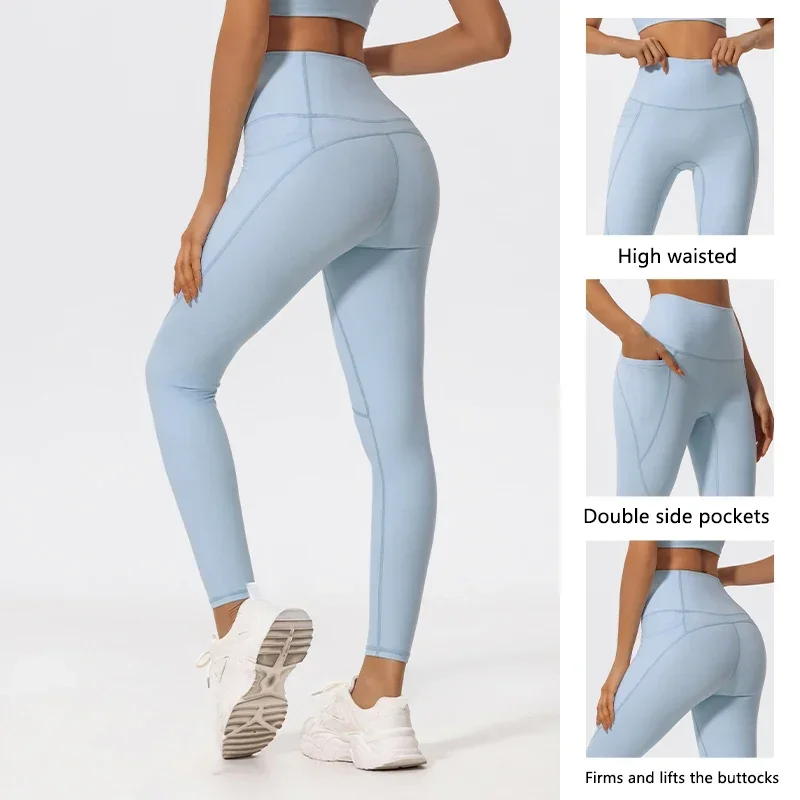 

Ultra-Soft Fabrics High Waist Gym Leggings Quick-Dry Pockets Yoga Pants Workout Pants Push Up Sports Tights Women