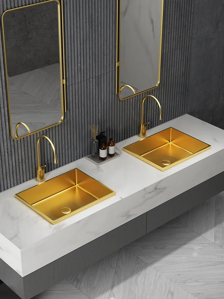 Custom-made stainless steel basin semi-embedded wash basin light luxury brushed gold