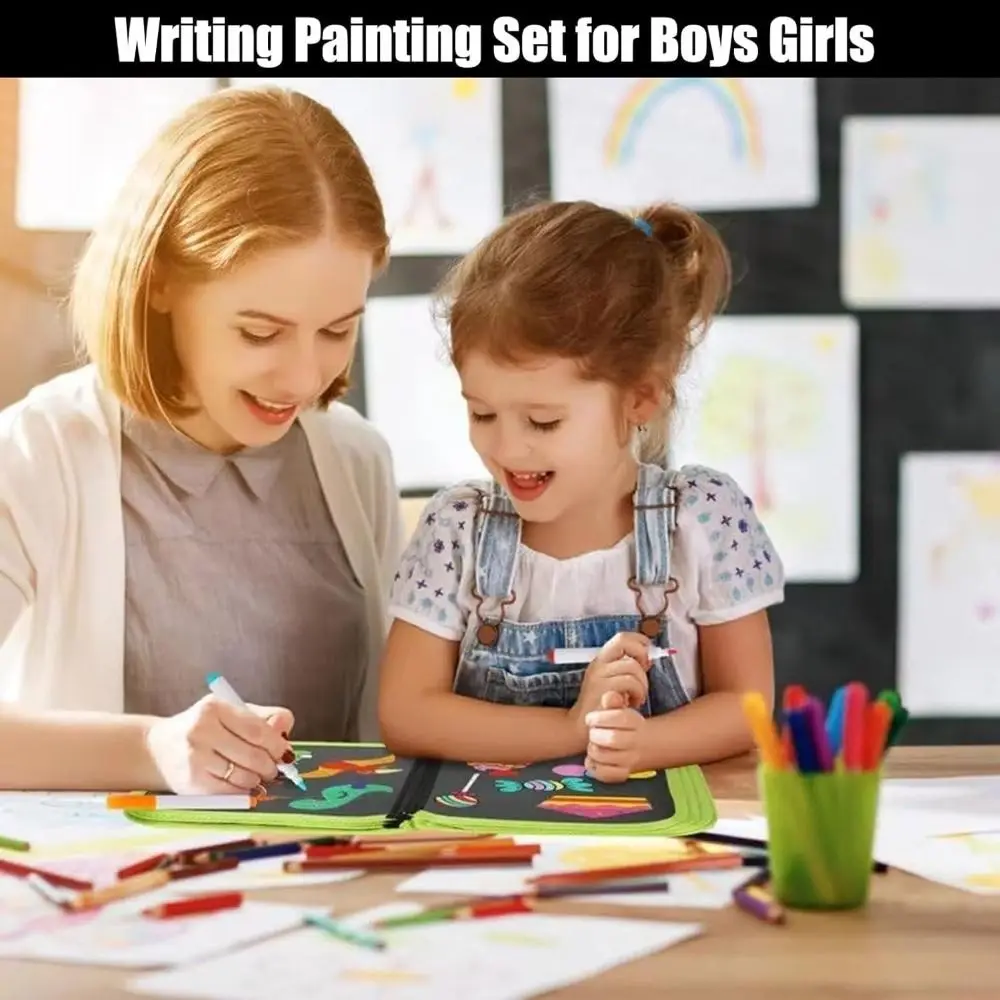 6 Page Drawing Reusable Educational Erasable Blackboard Pad Wiping Coloring Erasable Graffiti Drawing Book for Boys Girls