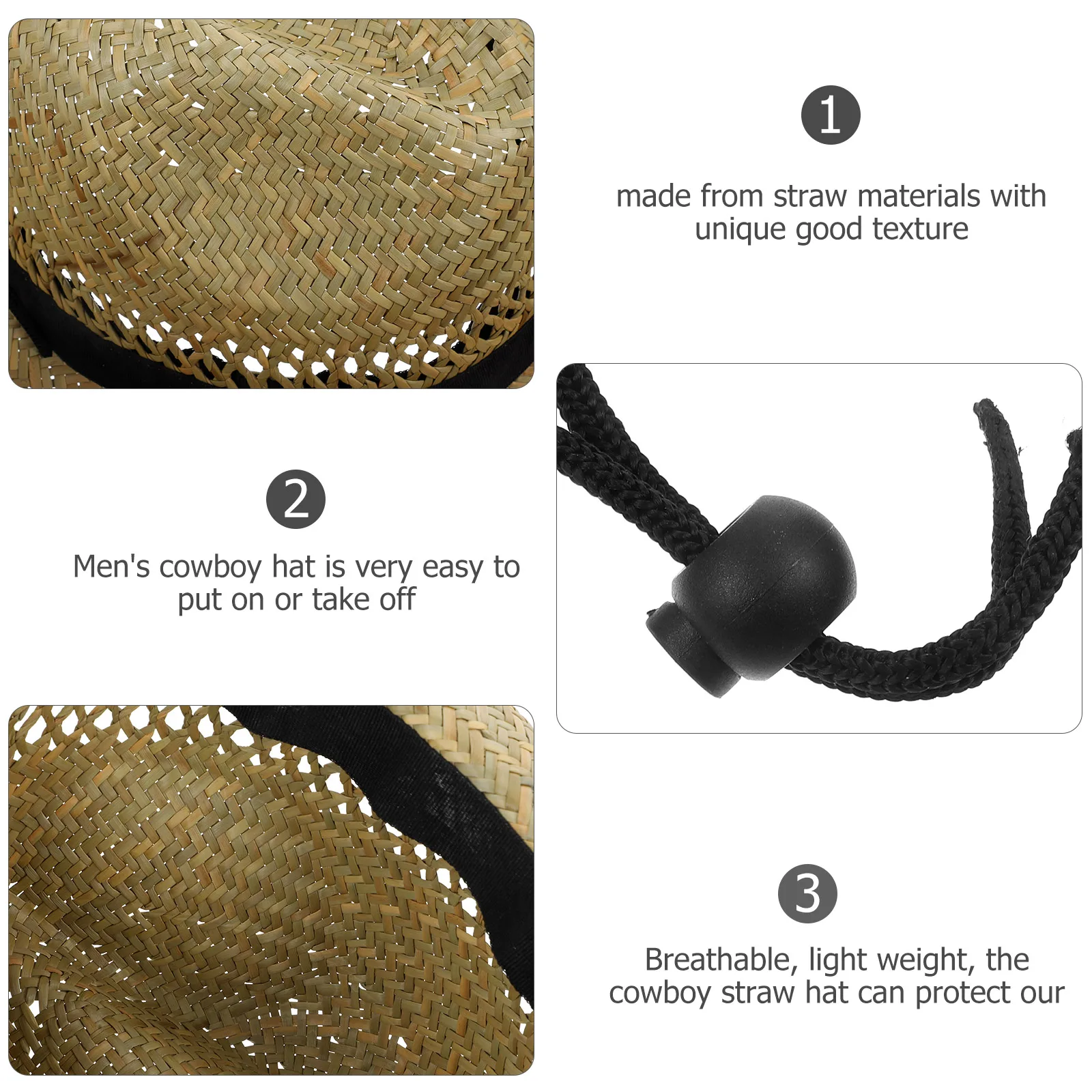 

Men'S Straw Cowboy Wide Brim Sun Protection Beach Outdoor Party Costume Lightweight Breathable Comfortable Rustic Style