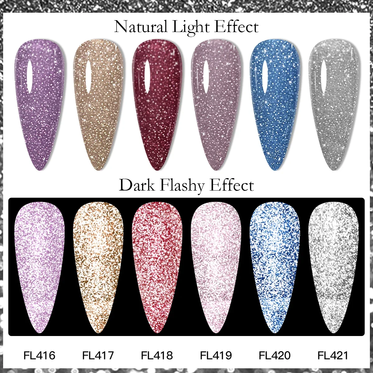 FOUR LILY 7ml Smalto per unghie gel riflettente glitterato Brillante scintillante Splendido effetto argento Gel semipermanente per unghie artistiche