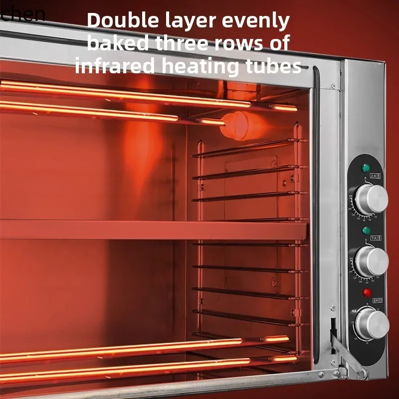 เตาอบ HTT ความจุขนาดใหญ่ 120 ลิตรเตาอบไฟฟ้าขนมปังพิซซ่าอบพิเศษสองชั้นขนาดใหญ่พร้อมเตาอบแบบเปิด