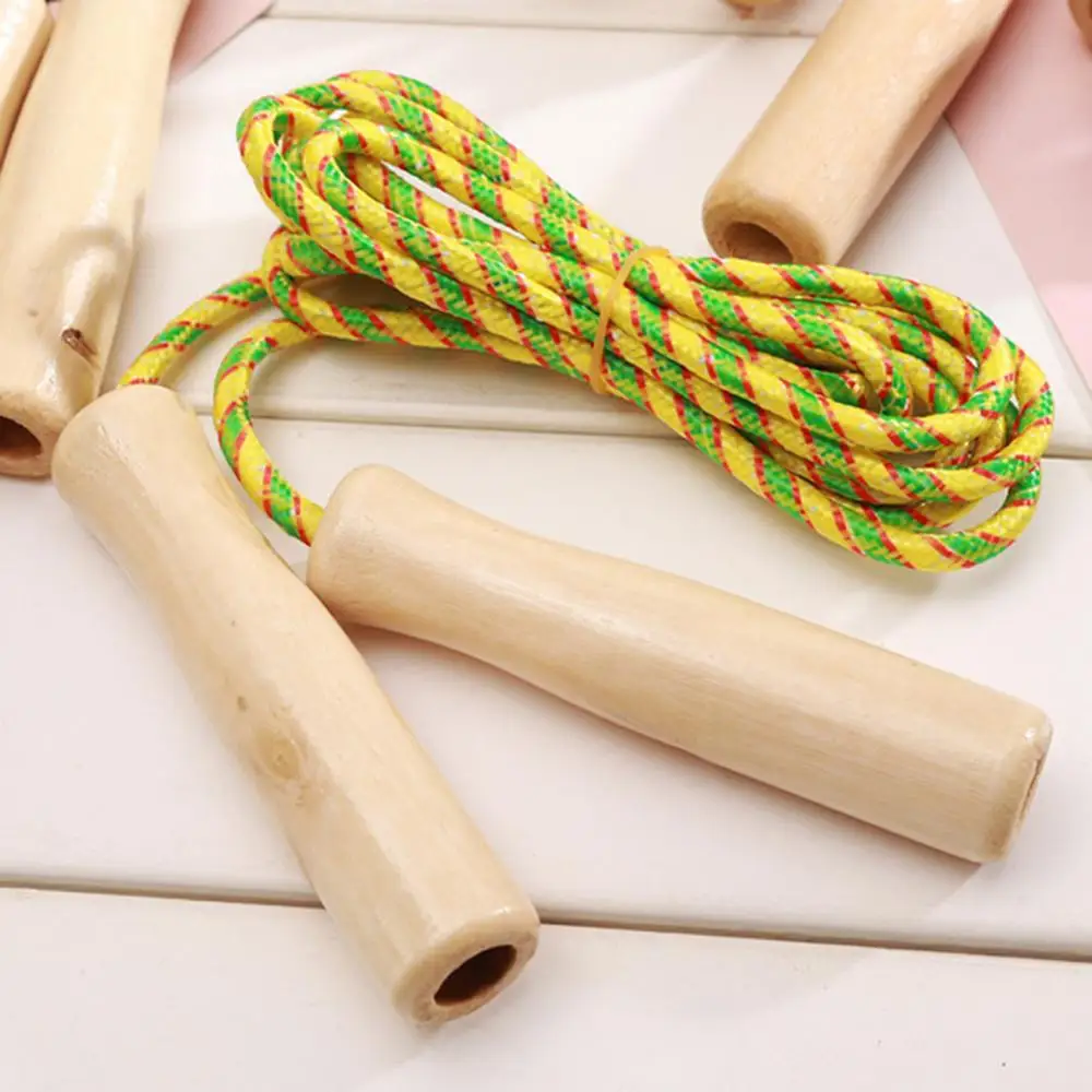 Kids Student Skipping Rope Wooden Handle Colorful Braiding Rope Men Women Skipping Rope Boys Girls Fitness Training Jump Ropes