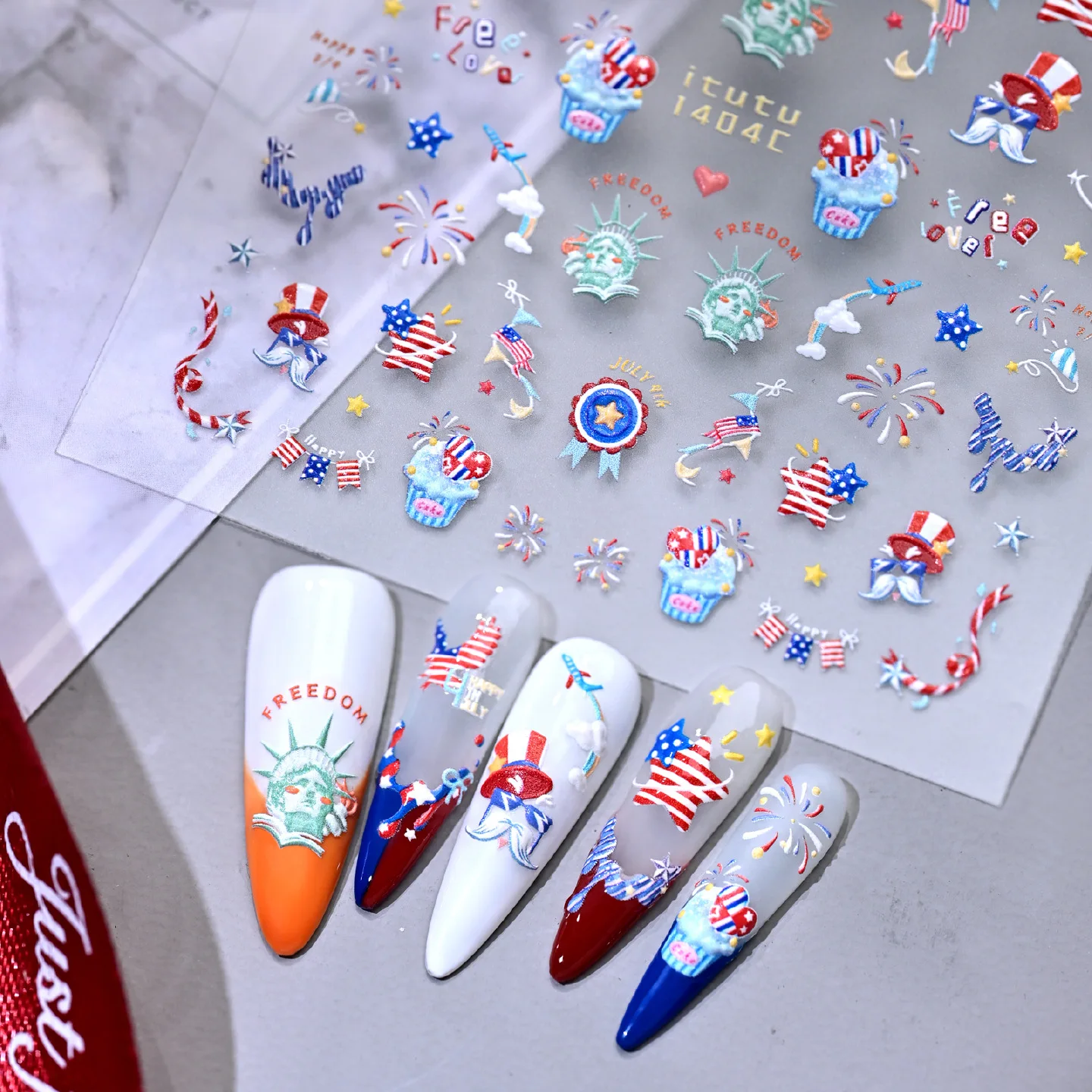 USA Happy Independence Day Festive Atmosphere Nail Art Decorations 3D Embossed Flag Nail Stickers