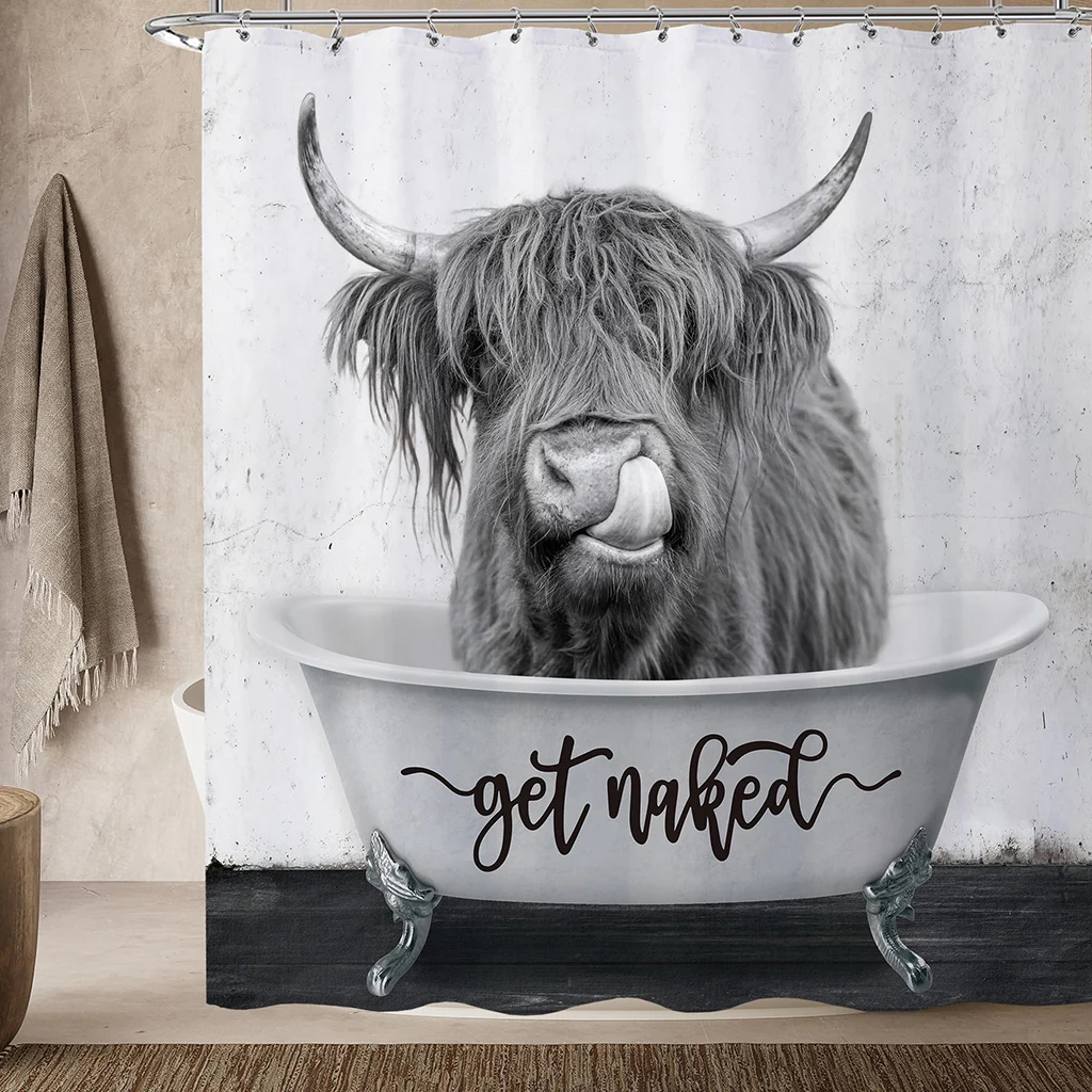 

High Quality Waterproof And Scratch Resistant Shower Curtain, Cow Bathing Creative Printed Pattern, Bathroom Bathtub Partition