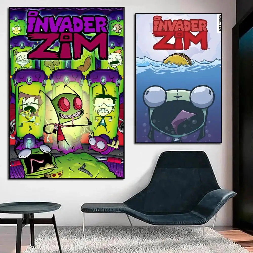 Anime I-Invader Zim Poster Durable Waterproof Aesthetic Stickers Wall Art HD  for Office Bedroom Bar  Coffee Home Decor