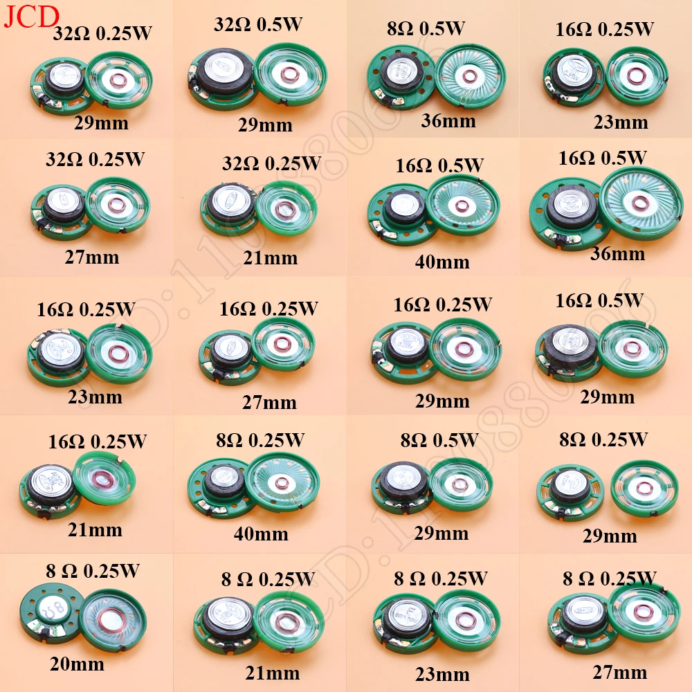 2 SZTUK 8 Ohm 0.25W 0.5W 16/32Ohm Głośnik tubowy 8R 16R 32R 20mm 21mm 23mm 27mm 29mm 36mm 40mm Średnica Głośnik głośny