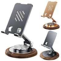 Professional Walnut Base Phone Holder Metal 360° Rotating Tablet Stand Folding Desktop Cell Phone Bracket Home Office