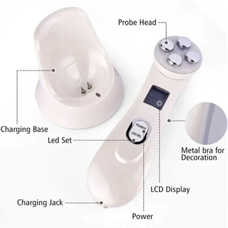 Radiofrequência Facial LED Photon Beleza Dispositivo, Cuidados Com A Pele Máquina, Rosto, Remoção De Rugas, Levantamento, Apertar, 5 Cores, RF