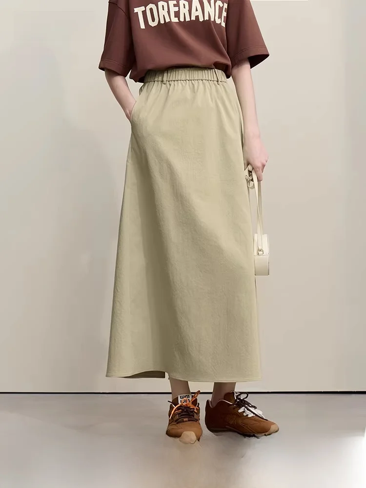 

i Summer New Outdoor Casual Sle Elastic Waist Embroidered Split Skirt f-length Women's Long Skirt Mountain Series