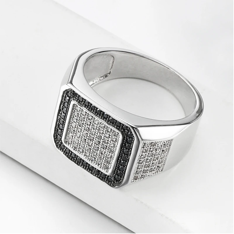 

VANAXIN Micro Pave CZ Square Rings for Men Engagement Hip Hop Bling Cool Street Men Iced Out Jewelry Gift Male