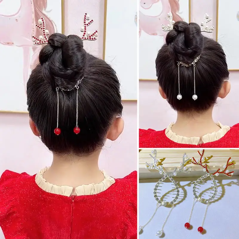 Elk Tassel Back Of Head Scoop Of Hair Ball Head Horsetail Buckle With Diamond Alloy High-Quality Light Luxury Hair Buckle