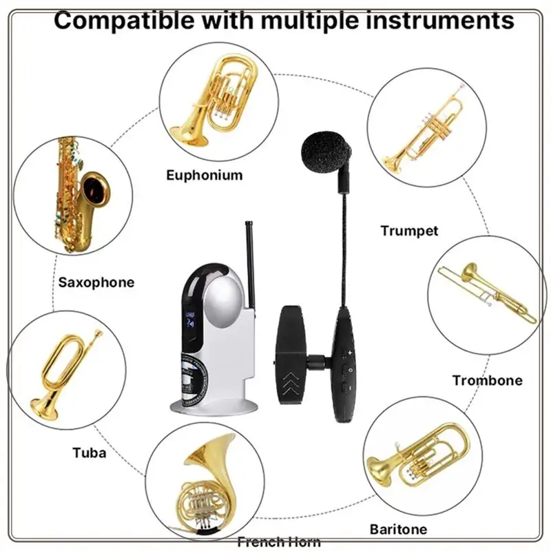 

UHF Wireless Instrument Saxophone Microphone System Wireless Receiver Transmitter, Black ABS Great For Trumpet
