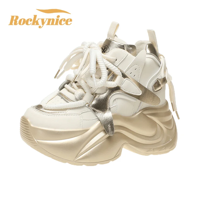 11CM Heels Chunky Sneakers Winter Autumn Women Warm Snow Shoes Comfortable Casual Leather Shoes 2023 Fashion Female Plush Shoes