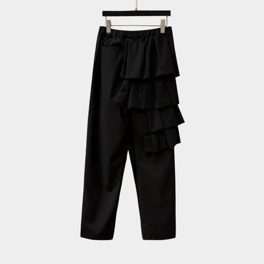 High Street Capris Women's Korean Version Simple Multi-layer Pleated Ruffle Edge Decoration Splicing Casual Long Pants
