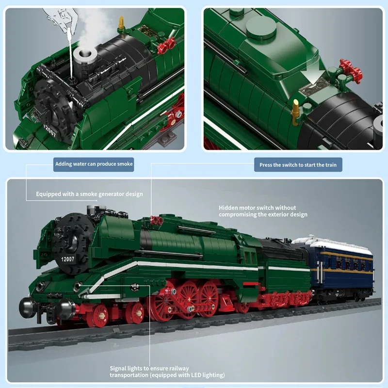 Mould King 12007S técnico RC BR18 201 juego de bloques de construcción de tren alemán Express juguetes de construcción adultos niños regalos