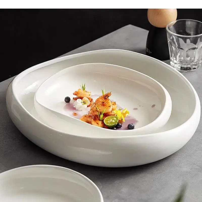 

Irregular Ceramic Deep Plate Restaurant Dessert Dish Salad Thick Soup Molecular Cuisine Specialty Tableware