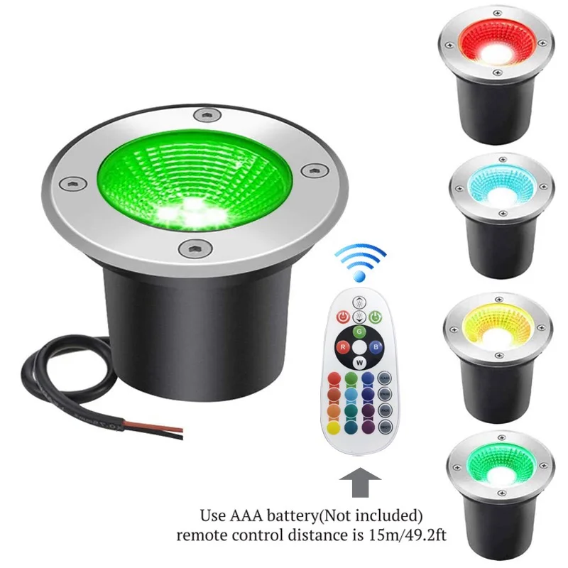 屋外用10w防水rgb-led地下灯、リモコン付き、12v-24v対応、地面、庭園、小道、公園、床用埋め込み式ライト