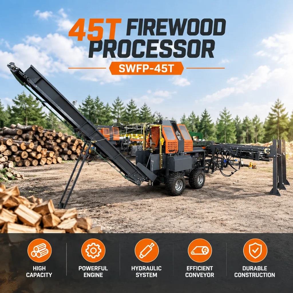 30T Firewood Processor 27HP Engine Hydraulic Rotator 420mm Chute Width for Commercial Wood Processing