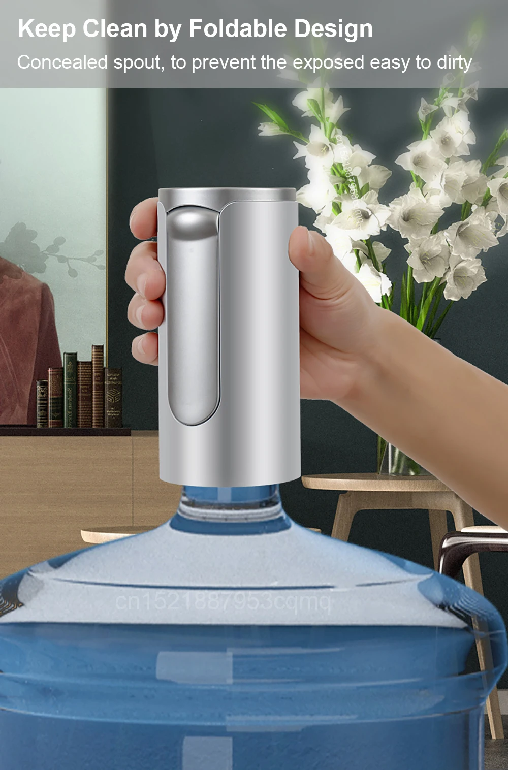 Electric Water Gallon Bottle Pump Automatic Folding Water Dispenser Pump 19 Liters Rechargeable Foldable Desk Water Bottle Pump