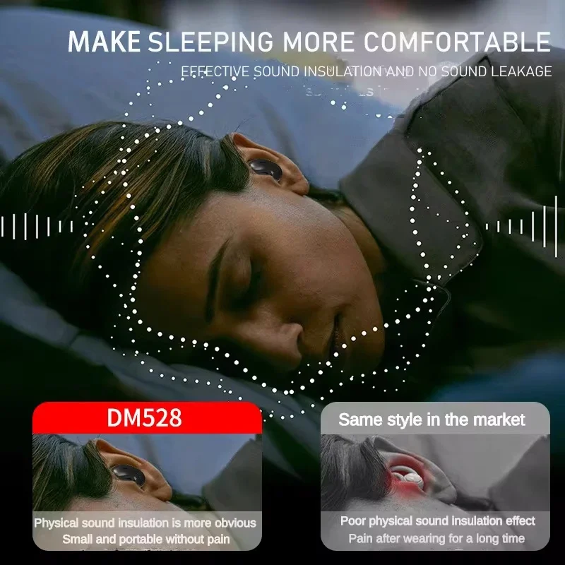 Słuchawki bezprzewodowe MD528 Sleep Invisible, małe słuchawki douszne, sportowe słuchawki stereo Bluetooth 5.3, ukryte słuchawki z redukcją szumów. — zdjęcie produktu 3