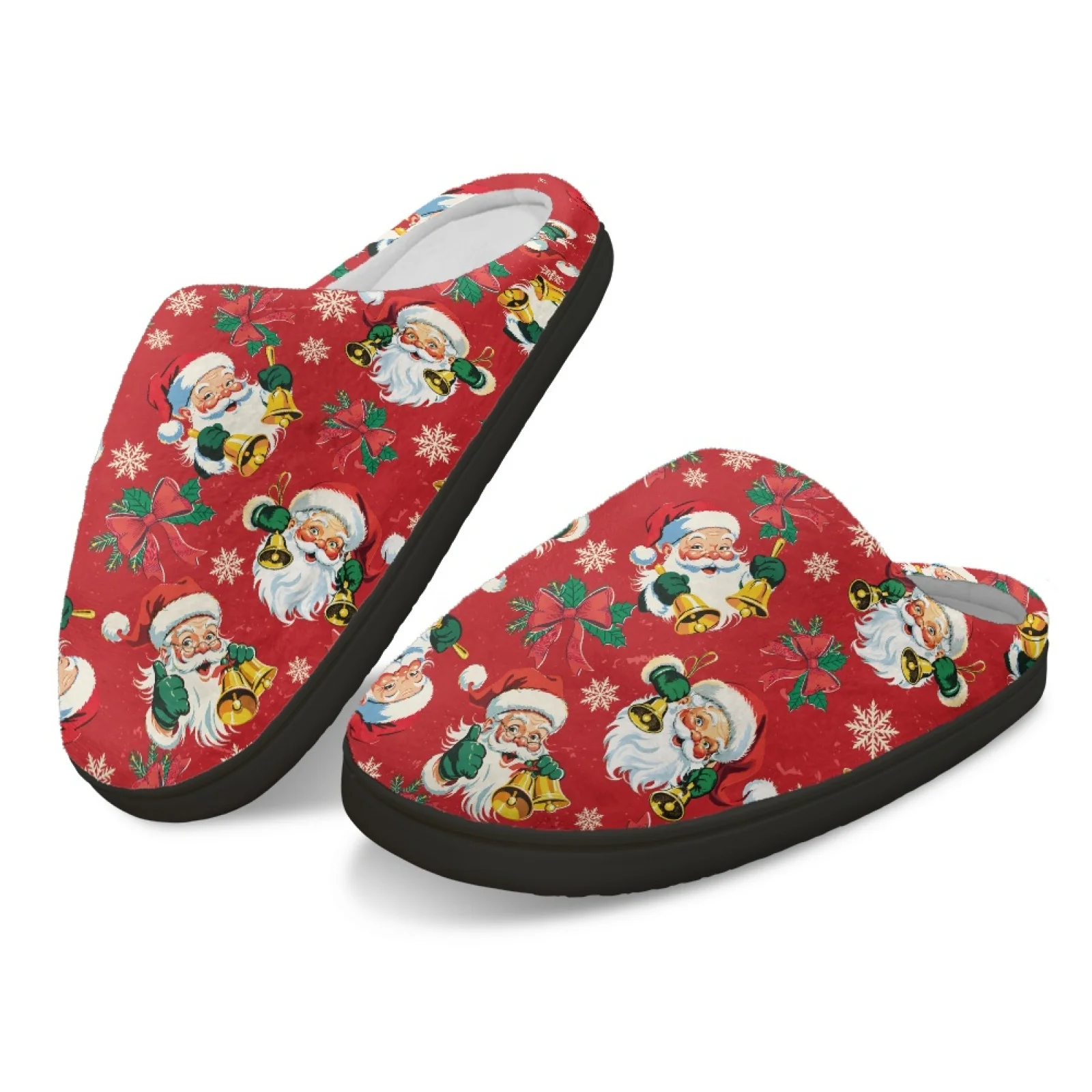 

Casual Shoes Fluffy Slippers Women House Red Santa Claus 3D Print Girl Flat Fashion Elegant Plush Winter Platform Footwear Home