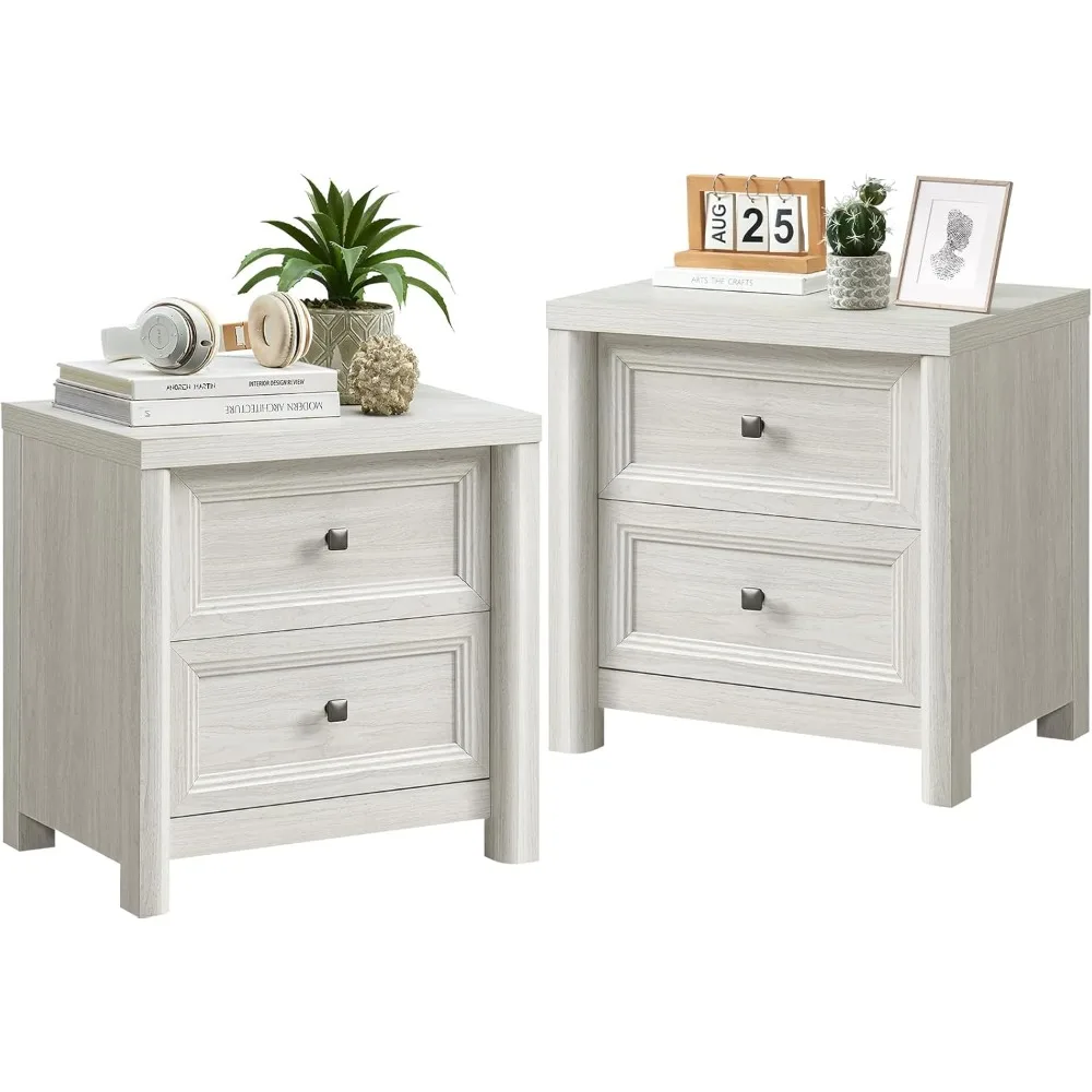 

Farmhouse White Night Stands Set of 2, Bedside Tables Nightstands with 2 Drawers Storage, 22.8" Large Rustic Wood Night Stand, B
