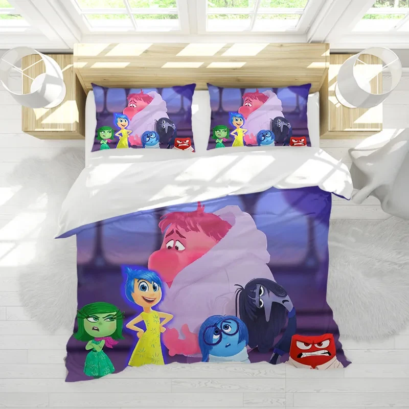 

Kawaii Movie Inside Out 2 Peripheral Bedding Cartoon Cute Brushed Kids Room Three-Piece Pillowcase Quilt Cover Bed Linings