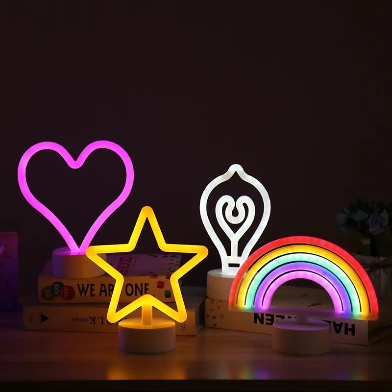Rainbow Neon LED Night Light Battery Powered Desktop Night Lamp for Bedroom Wedding Gift Kids Birthday Party Ambiance Decoration