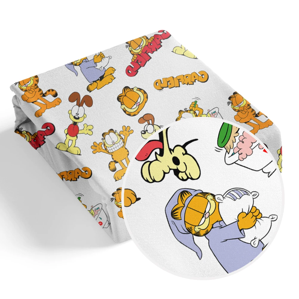 Cartoon Cat Garfield Pattern Peach Skin Microfibe DIY Textile Sewing Cloth 50*145cm