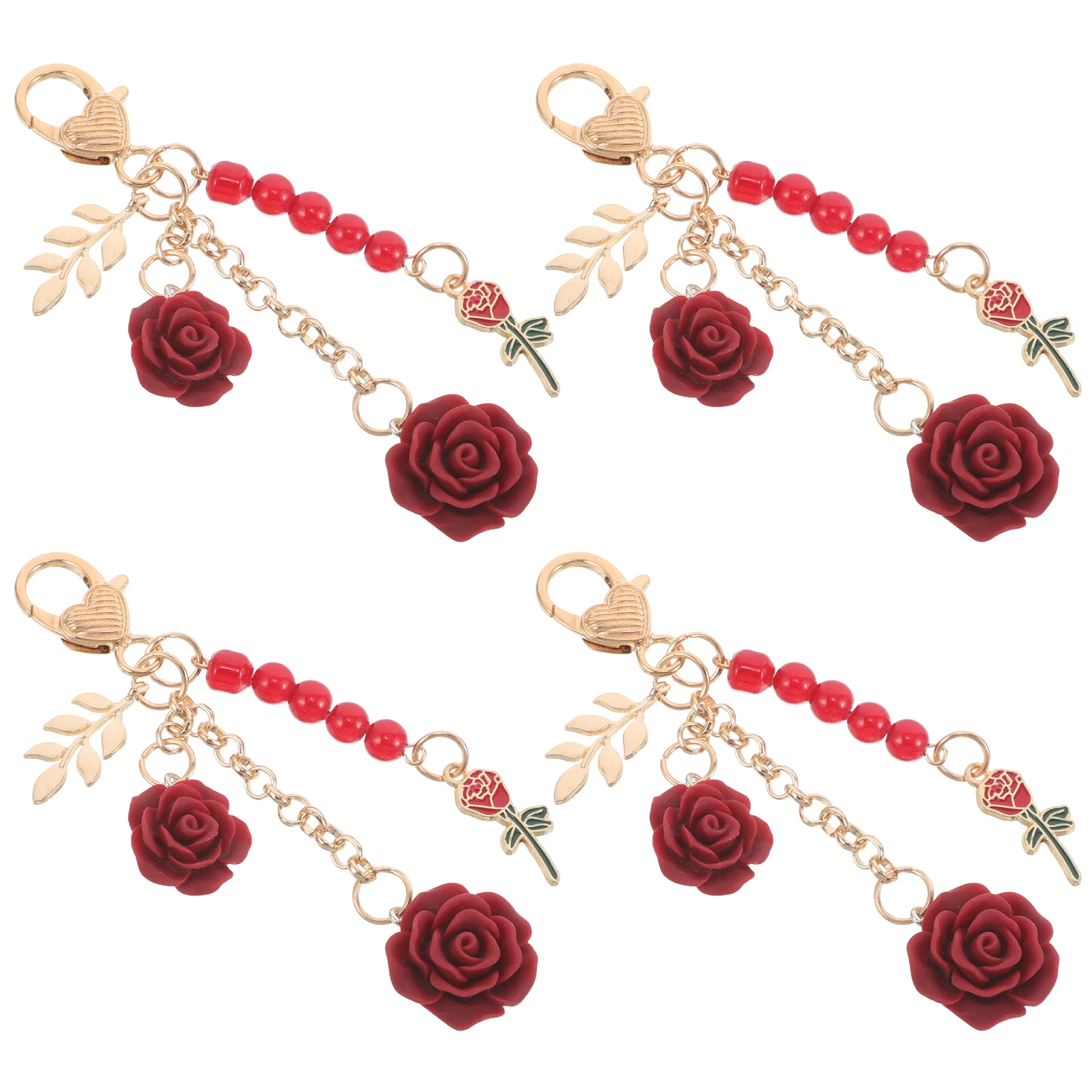 

4Pcs Rose Flower Keychain Pendant Compact Floral Keyring Charm for Handbags Backpacks Car Keys Bag Hanging Decorative