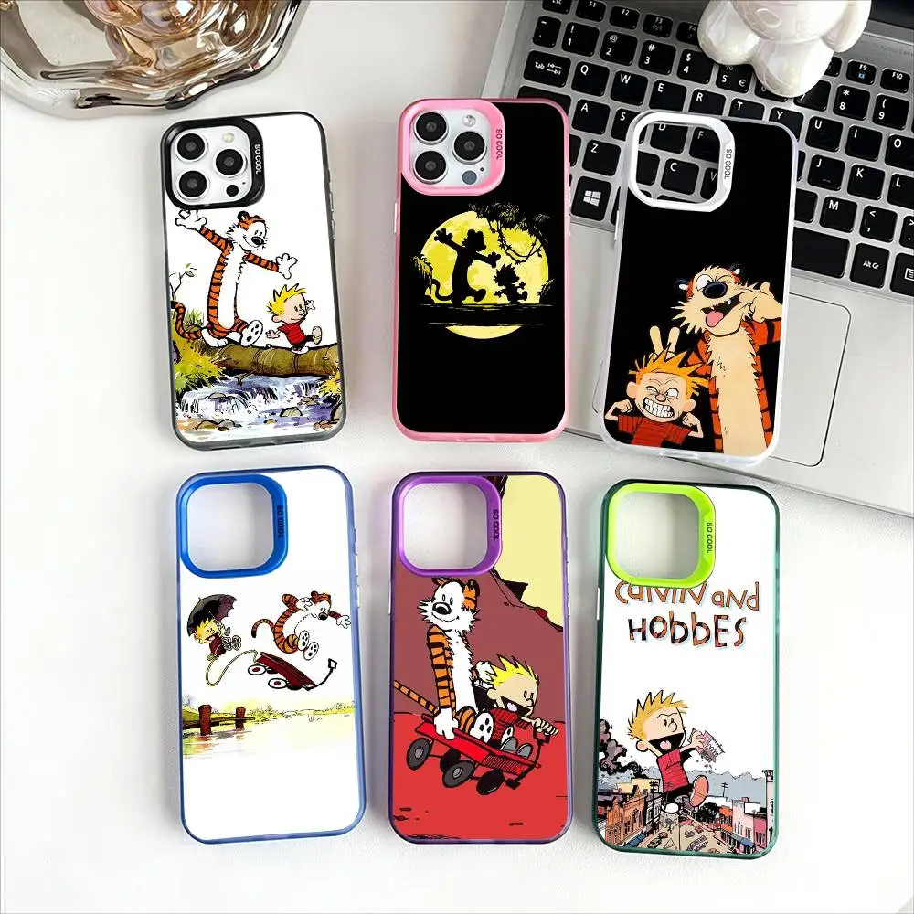

Cartoon C-Calvin And H-Hobbes Phone Case Unique Holographic Rainbow iPhone 11-16 Pro Max TPU Case. Slim Fit, Shockproof, Skin-fr