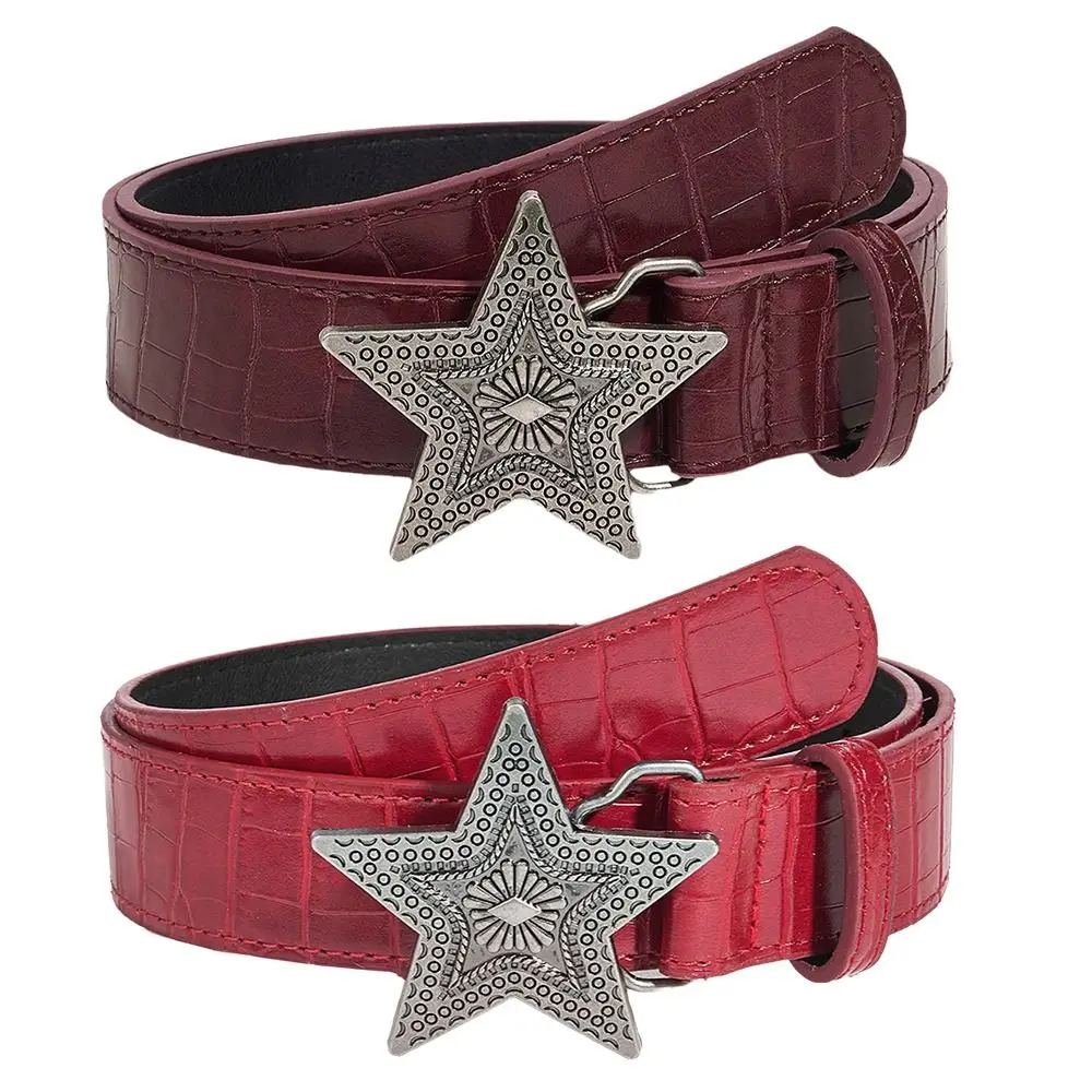 Y2k Style Five-pointed Star Buckle Women's Belt Red Girdle Fashion Jeans Belt All-Matched PU Leather Hip-hop Waistband