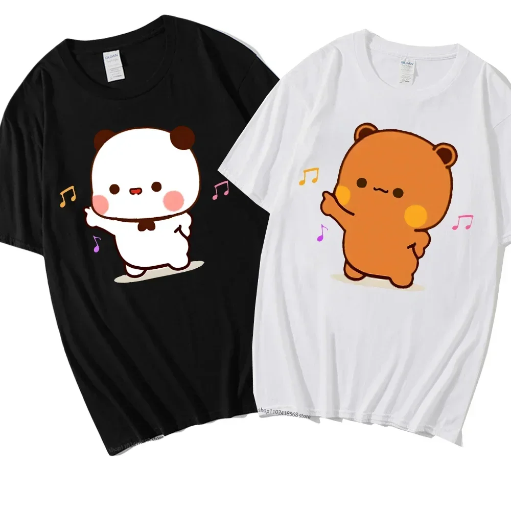 

100% Cotton Panda and Brownie Bear Couple T-Shirts Bubu with Dudu Print Shirts Cartoon Cute Tshirt Men Kawaii Women Tees Y2k Top