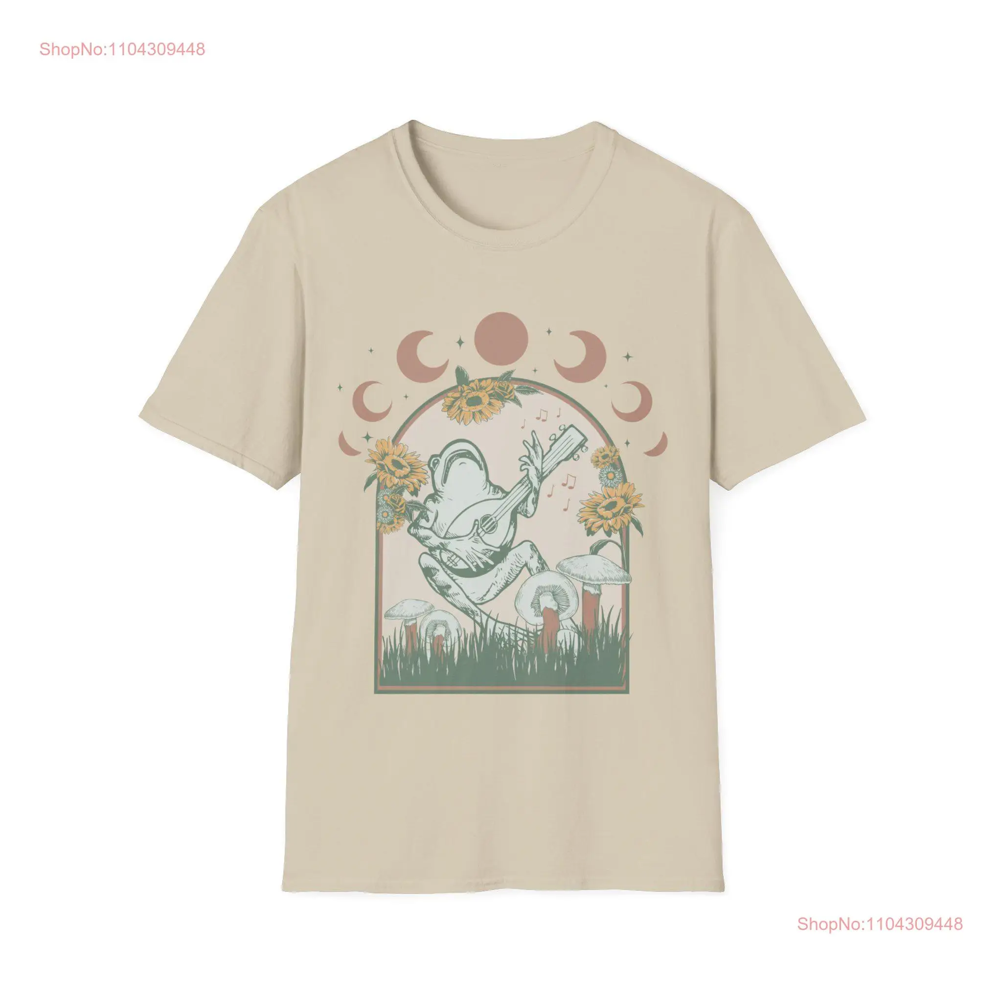 개구리 연못 소프트 스타일 티셔츠, 습지 코티지코어, 자연 애호가 해바라기 버섯 탑, 힙스터, 인디 패션