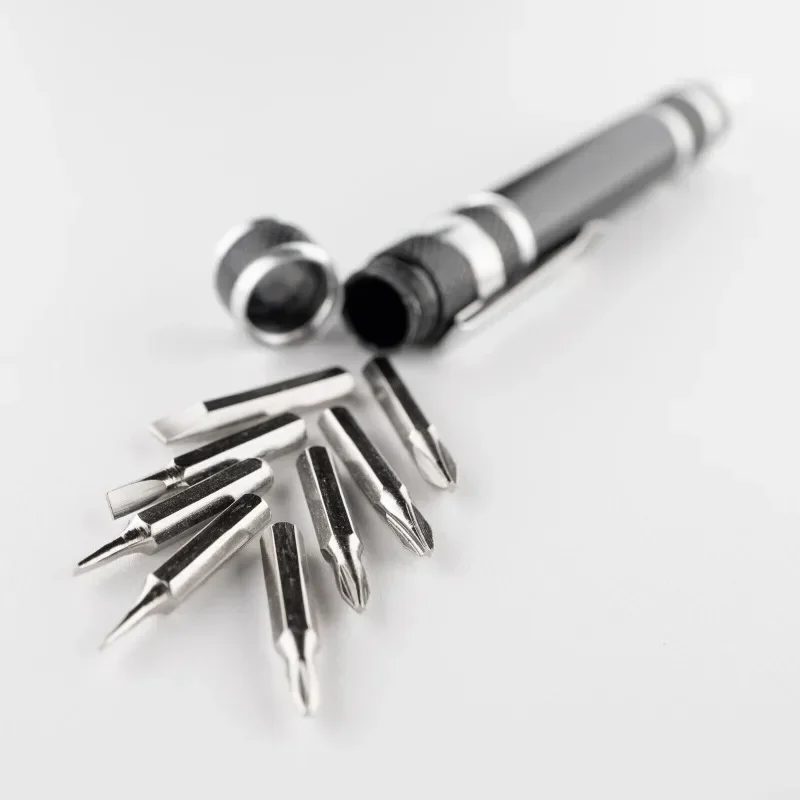 9Pcs 8 In 1 Screwdriver Set Bits Mini Aluminum Precision Pen Screw Driver Pocket Repair Tools Kit for Cell Phone Hand Tool Set