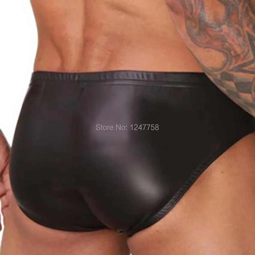 Men's Plus Size Leather Like Bulge Pouch Briefs Underwear Sexy Guys Trunks