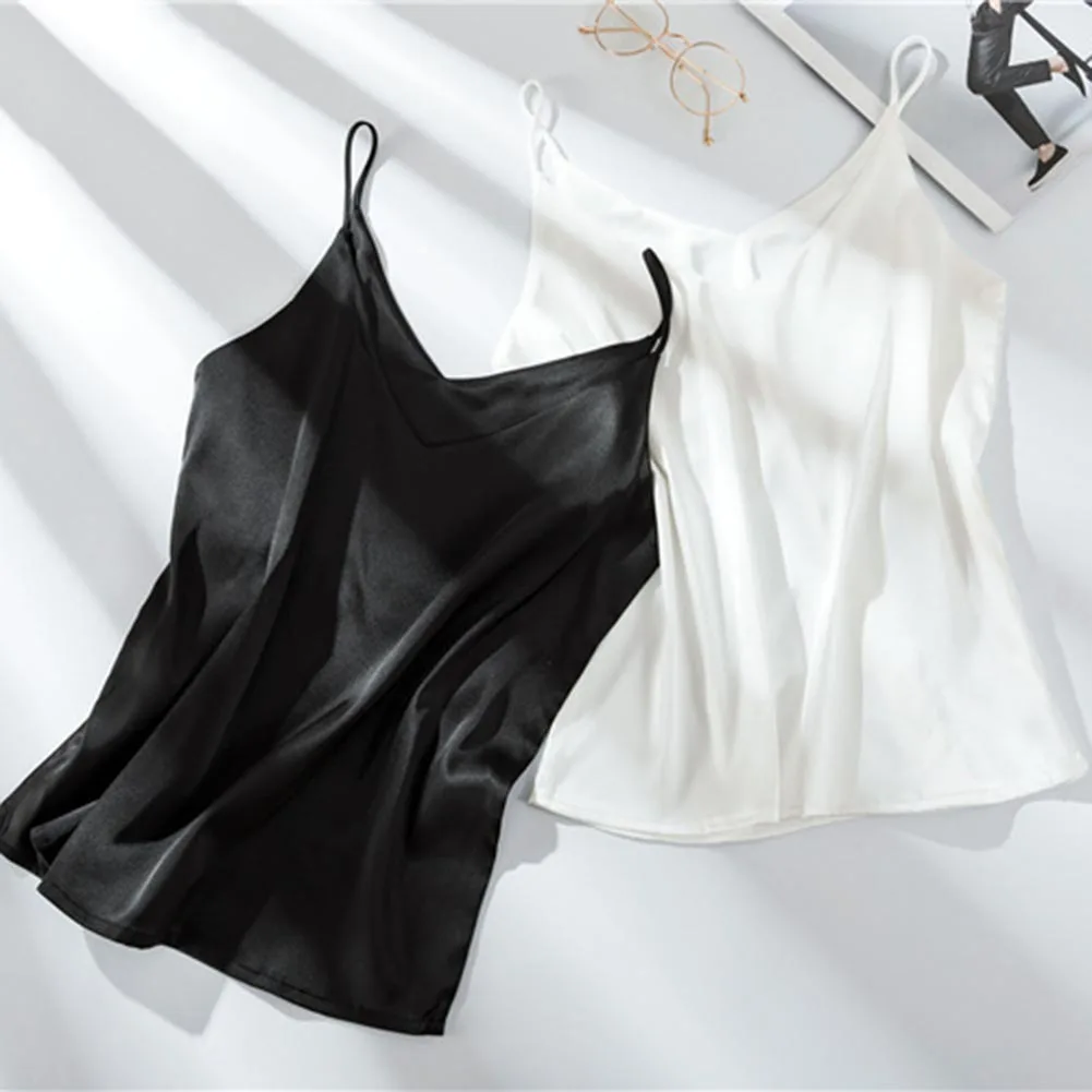 1pcs Women's Cami Silk Satin Camisole Plain Strappy Female Vest Top Sleeveless Blouse Tank Tops Suspenders Shirts For Women топ