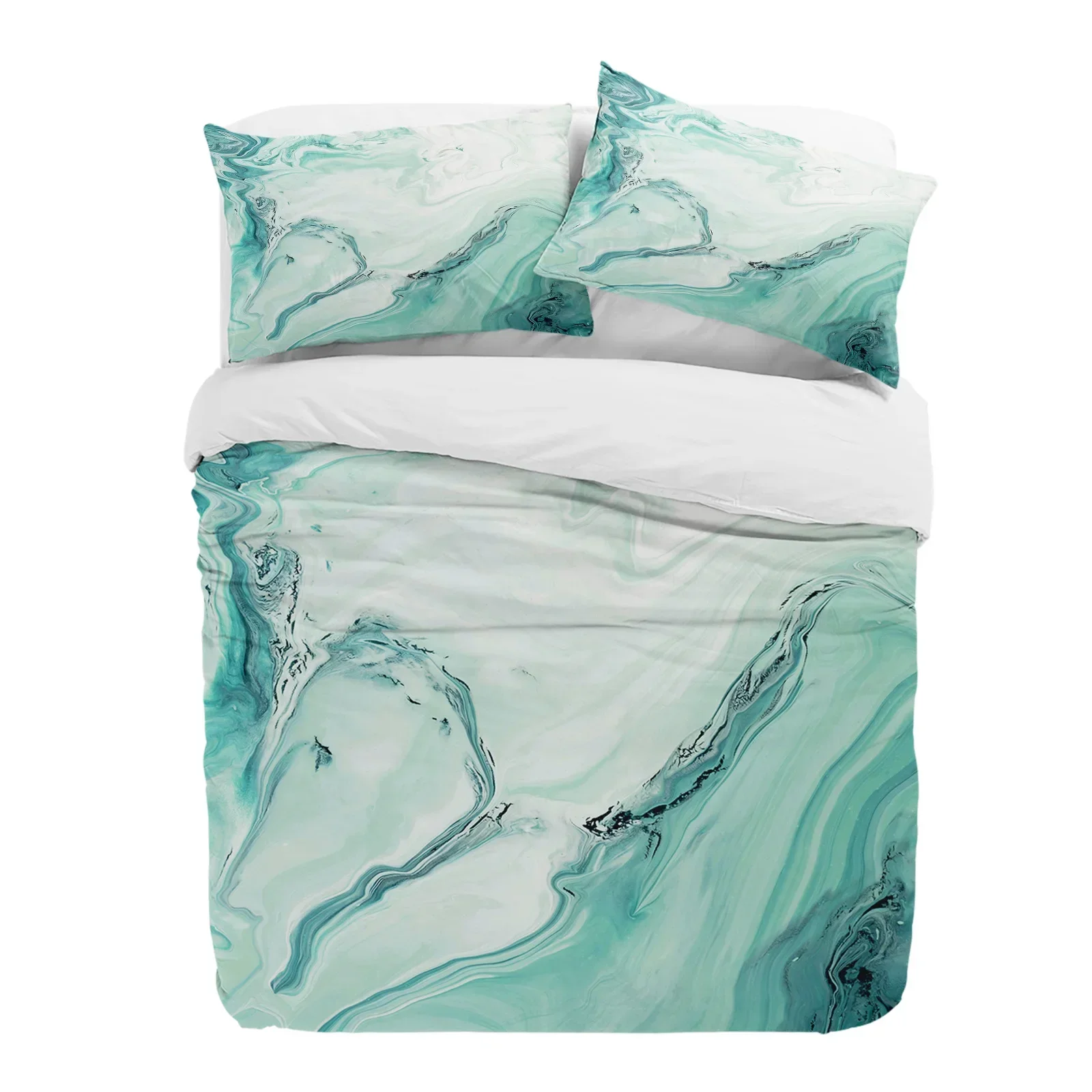 

Marble Fluid Texture Blue Green 3pcs Bedding Set For Double Bed Home Textile Duvet Cover Quilt Cover Pillowcase