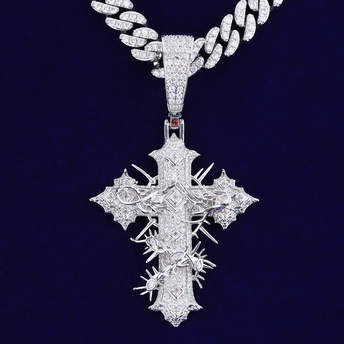 Bubble Letter Iced Out Rattan Cross for Men Prong Setting Real Gold Plated Hip Hop Jewelry