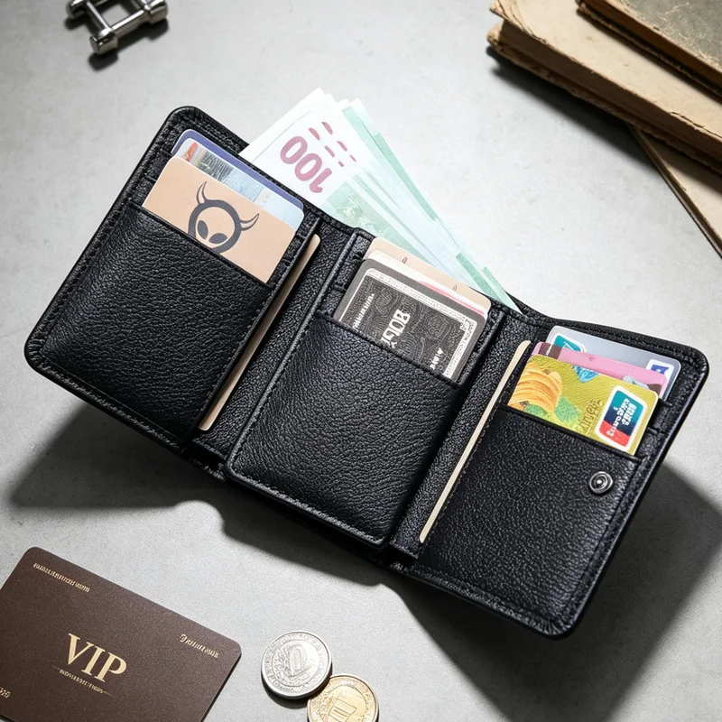 Genuine Leather Men Wallet Fashion Short Luxury Male Purse High Quality Trifold Women Wallets with Hasp