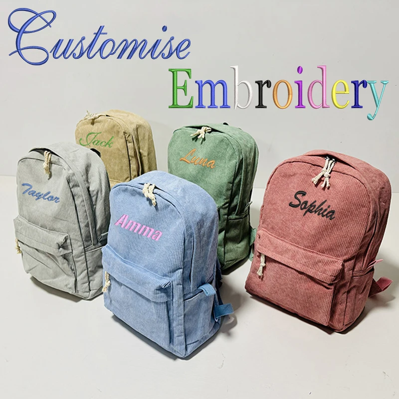 Embroidered Custom-New Large Capacity, Corduroy Material, Classic Style, Available in 6 Colours, Backpack, Casual Backpack!