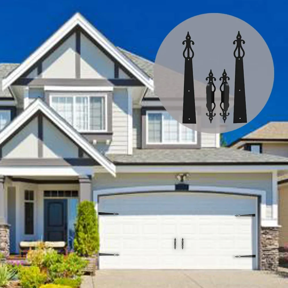 

2 Handles 4 Hinges Decorative House Garage Handle Hinge Accent Set, Sliding Barn Door Hardware Kit, Screw Mounted